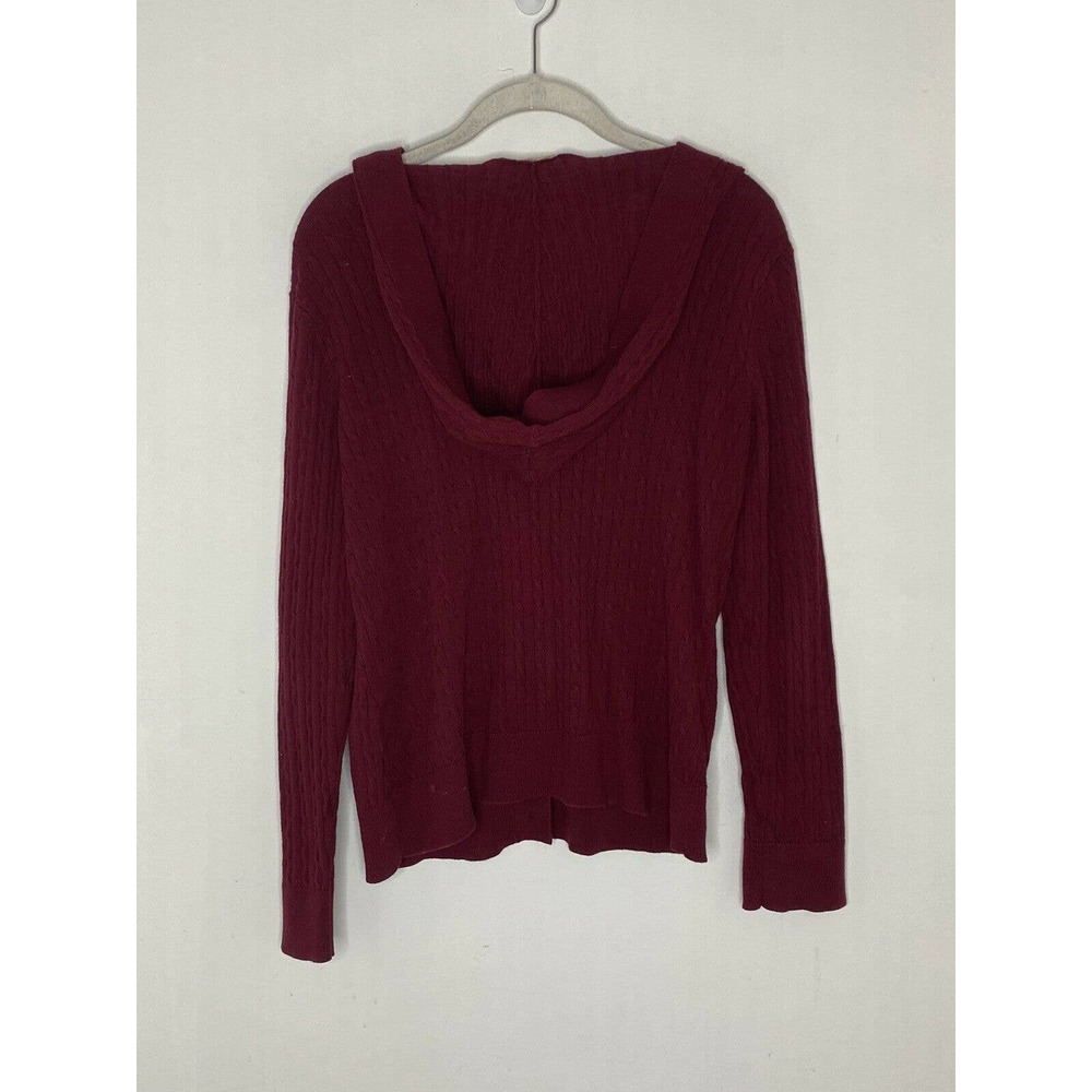 Michael Kors Cable Knit red hooded Button Cardigan Sweater size large - Picture 6 of 7
